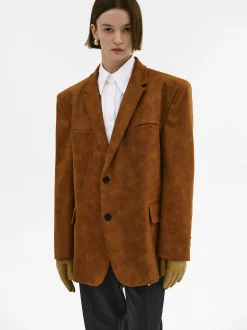 Women Source Unknown Accessories-Lui Faux Leather Blazer, Rust Brown