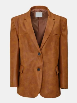 Women Source Unknown Accessories-Lui Faux Leather Blazer, Rust Brown