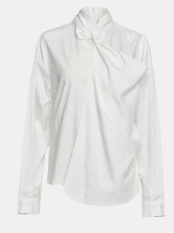 Women Source Unknown Clothing-Mesash Twisted Scarf Blouse, White