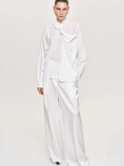 Women Source Unknown Clothing-Mesash Twisted Scarf Blouse, White