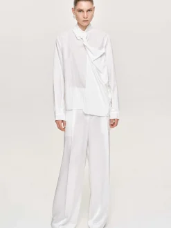 Women Source Unknown Clothing-Mesash Twisted Scarf Blouse, White