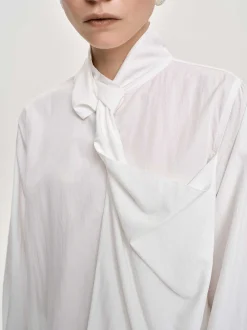 Women Source Unknown Tops-Mesash Twisted Scarf Blouse, White