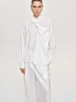Women Source Unknown Tops-Mesash Twisted Scarf Blouse, White