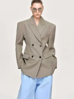Women Source Unknown Outerwear-Messi Double Breasted Blazer, Dune