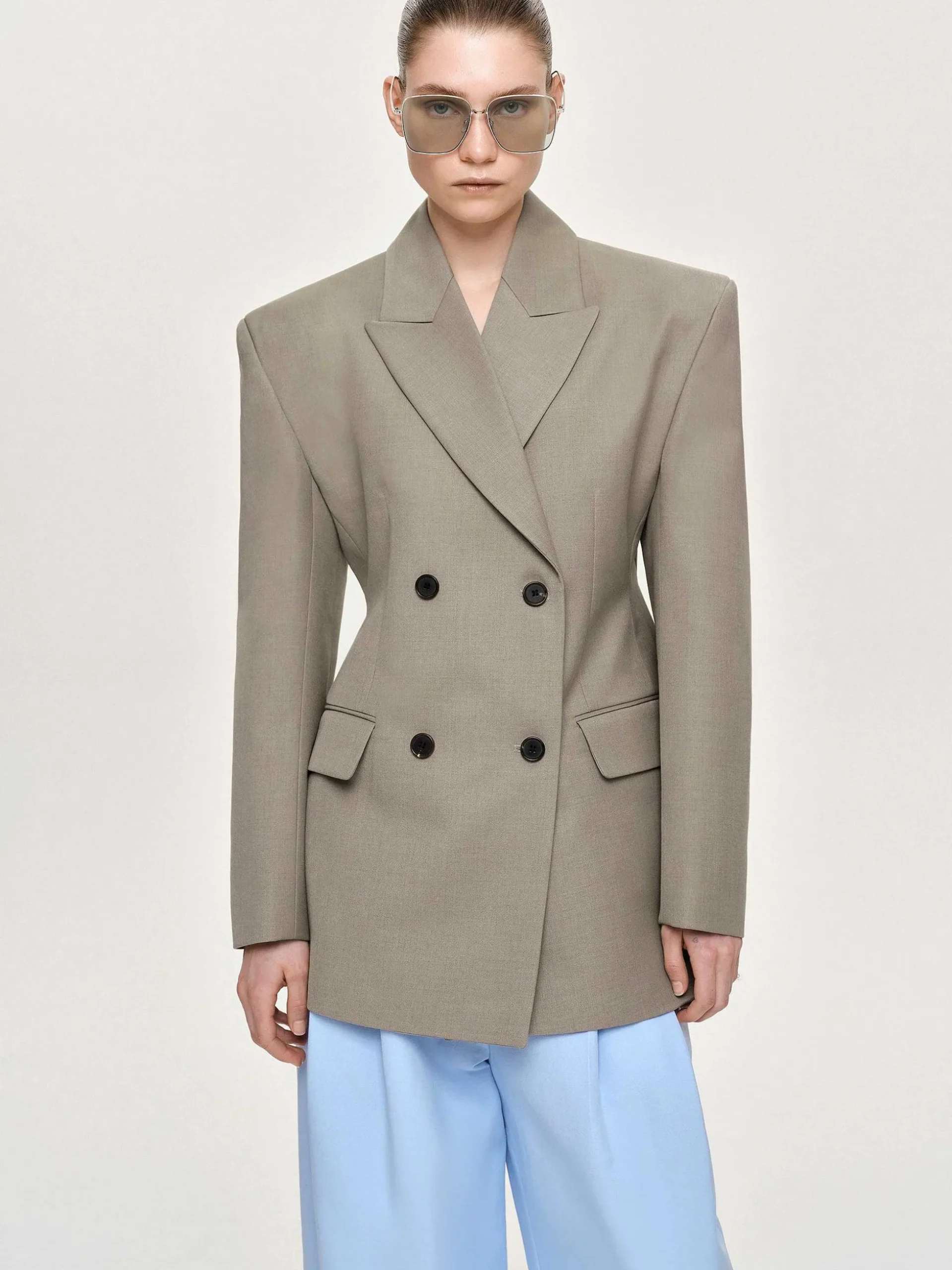 Women Source Unknown Outerwear-Messi Double Breasted Blazer, Dune
