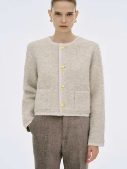 Women Source Unknown Clothing-Mogador Shearing Wool Cardigan, Beige Melange
