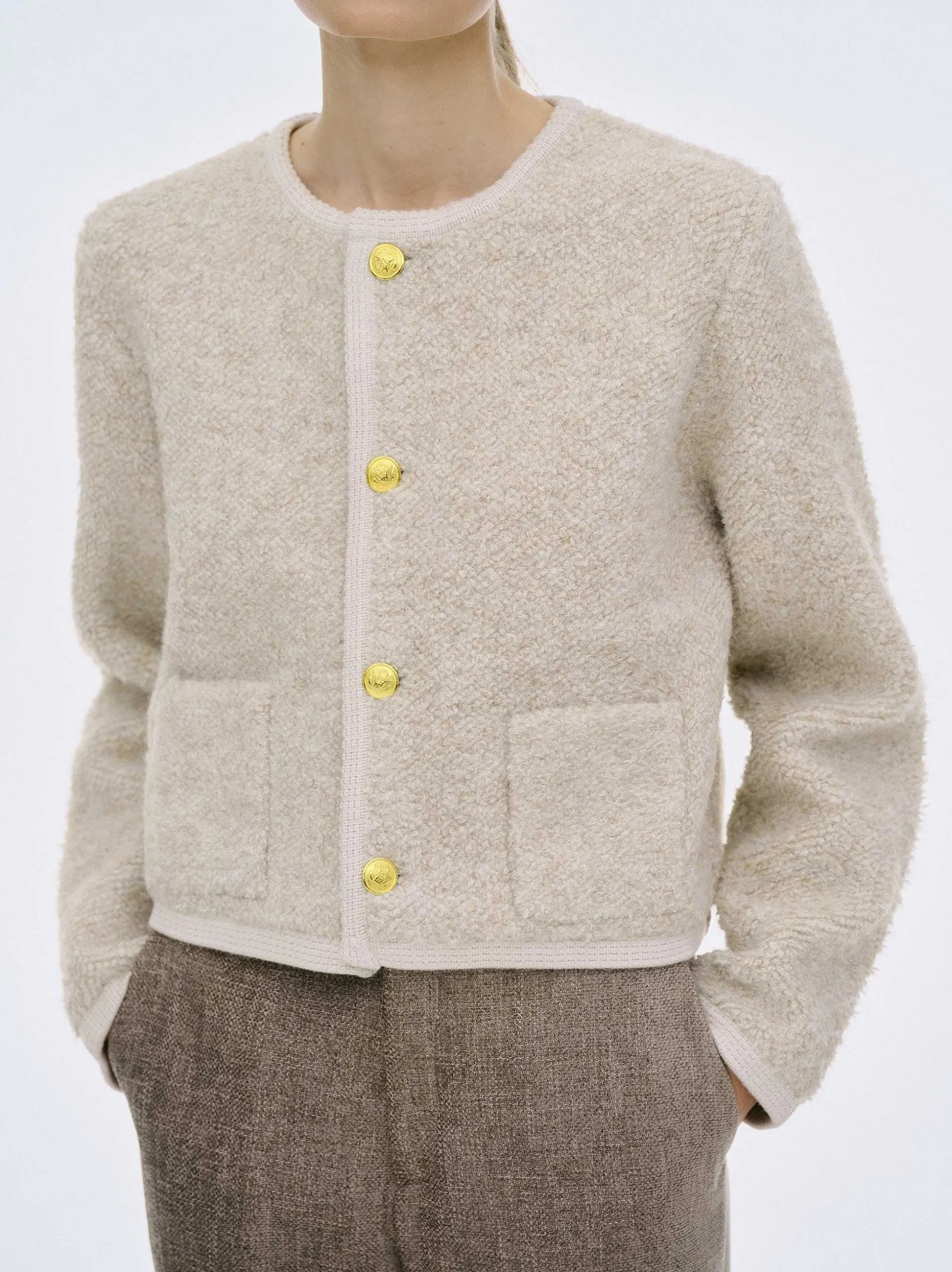 Women Source Unknown Clothing-Mogador Shearing Wool Cardigan, Beige Melange
