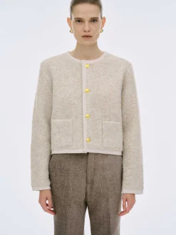 Women Source Unknown Knitwear-Mogador Shearing Wool Cardigan, Beige Melange