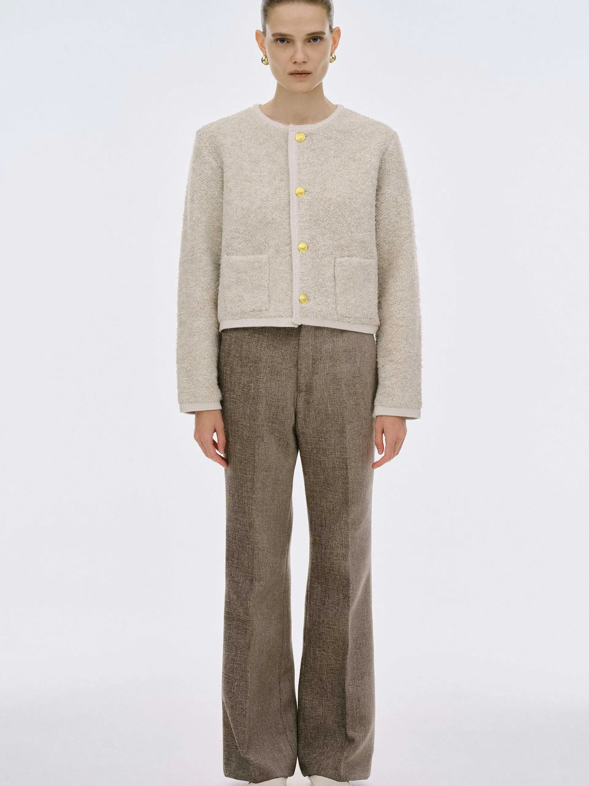 Women Source Unknown Knitwear-Mogador Shearing Wool Cardigan, Beige Melange