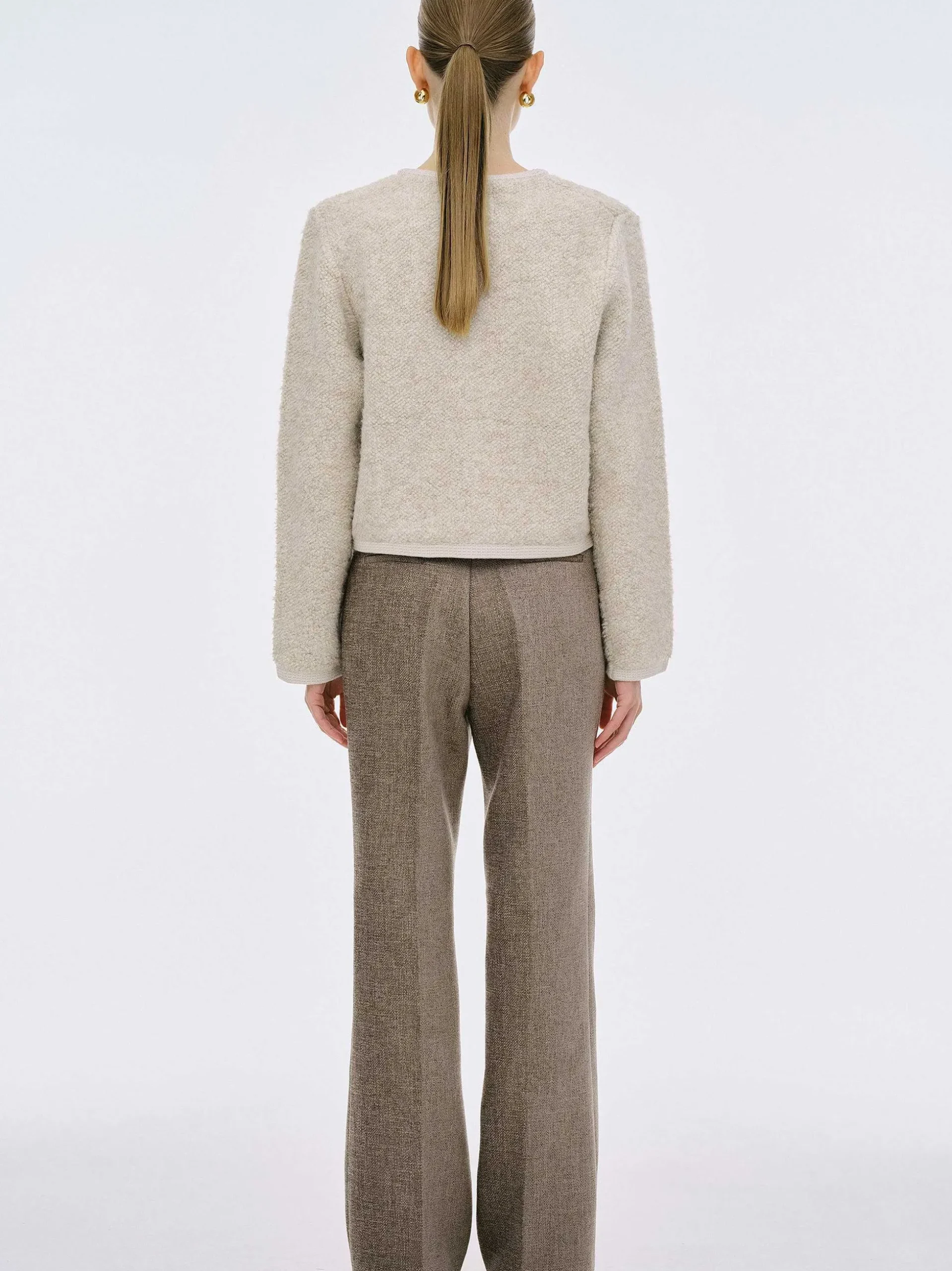 Women Source Unknown Knitwear-Mogador Shearing Wool Cardigan, Beige Melange