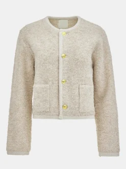 Women Source Unknown Knitwear-Mogador Shearing Wool Cardigan, Beige Melange