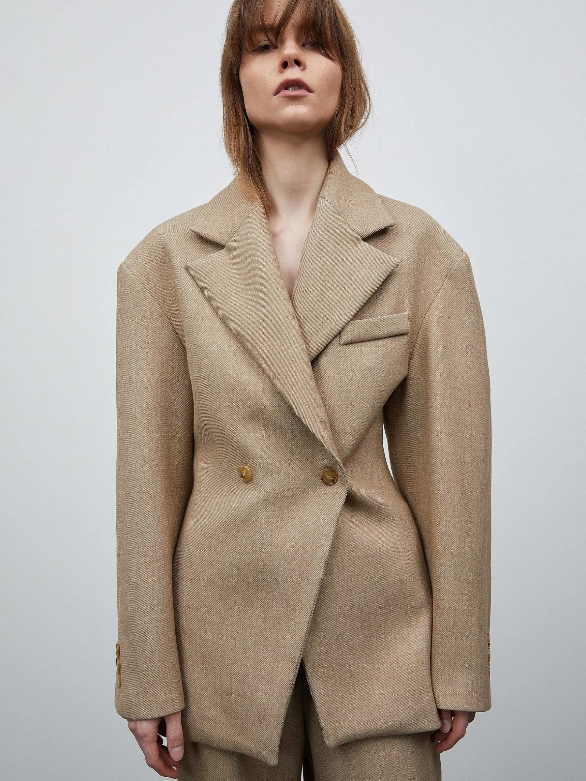 Women Source Unknown Outerwear-Nangy Double Breasted Cinched Blazer,