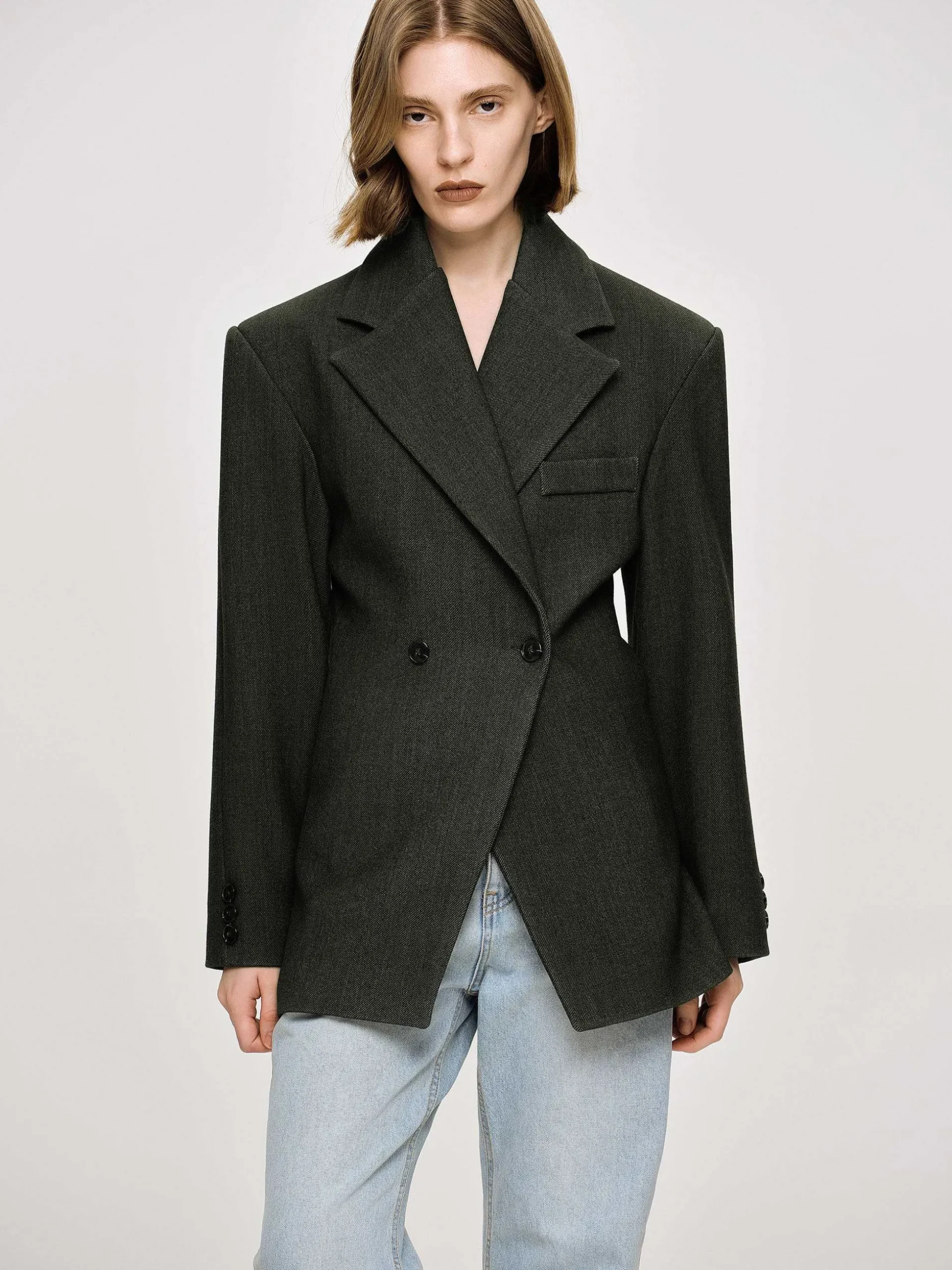 Women Source Unknown Outerwear-Nangy Double Breasted Cinched Blazer,