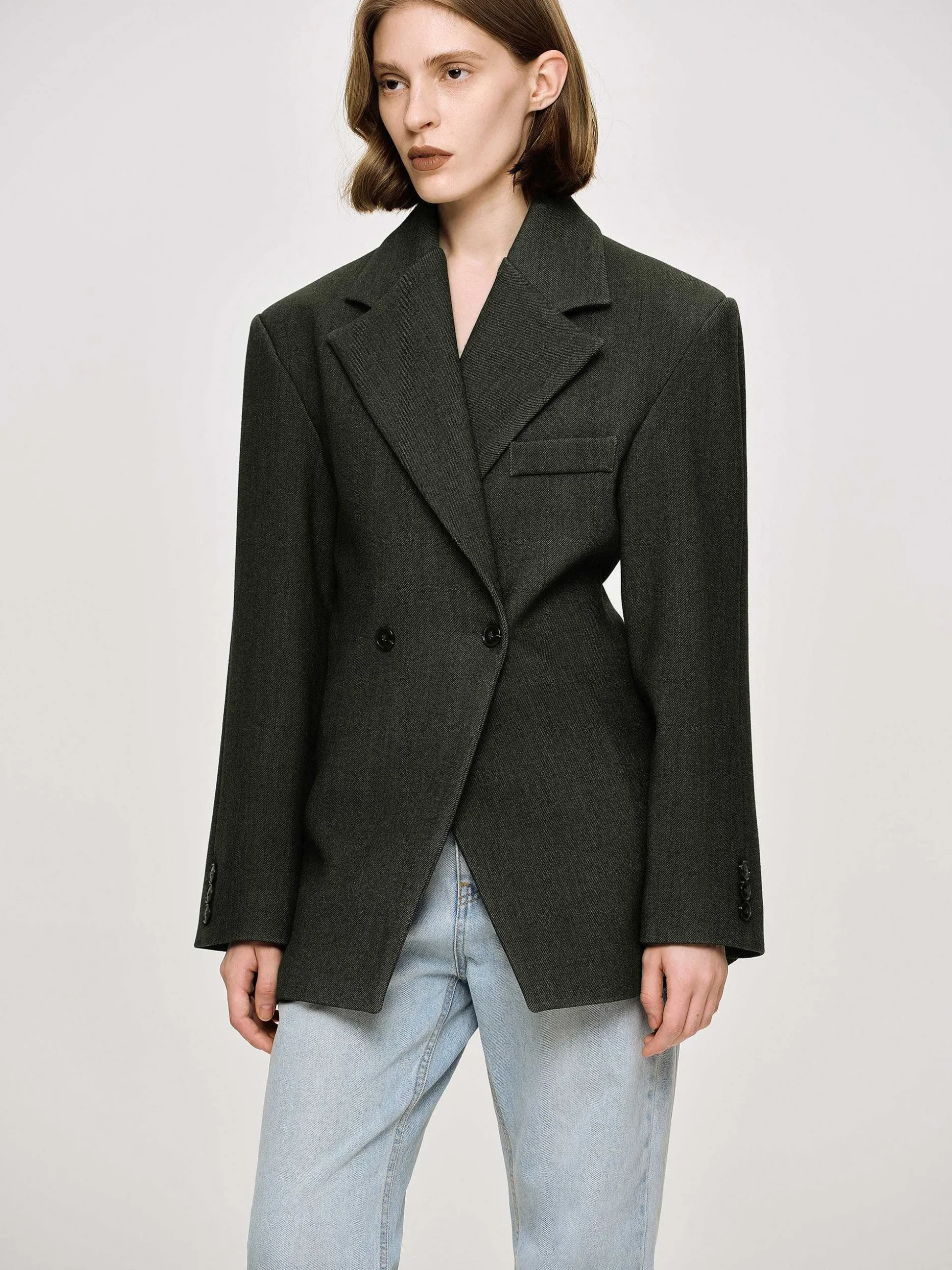 Women Source Unknown Outerwear-Nangy Double Breasted Cinched Blazer,