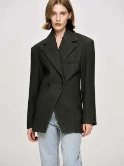 Women Source Unknown Outerwear-Nangy Double Breasted Cinched Blazer,