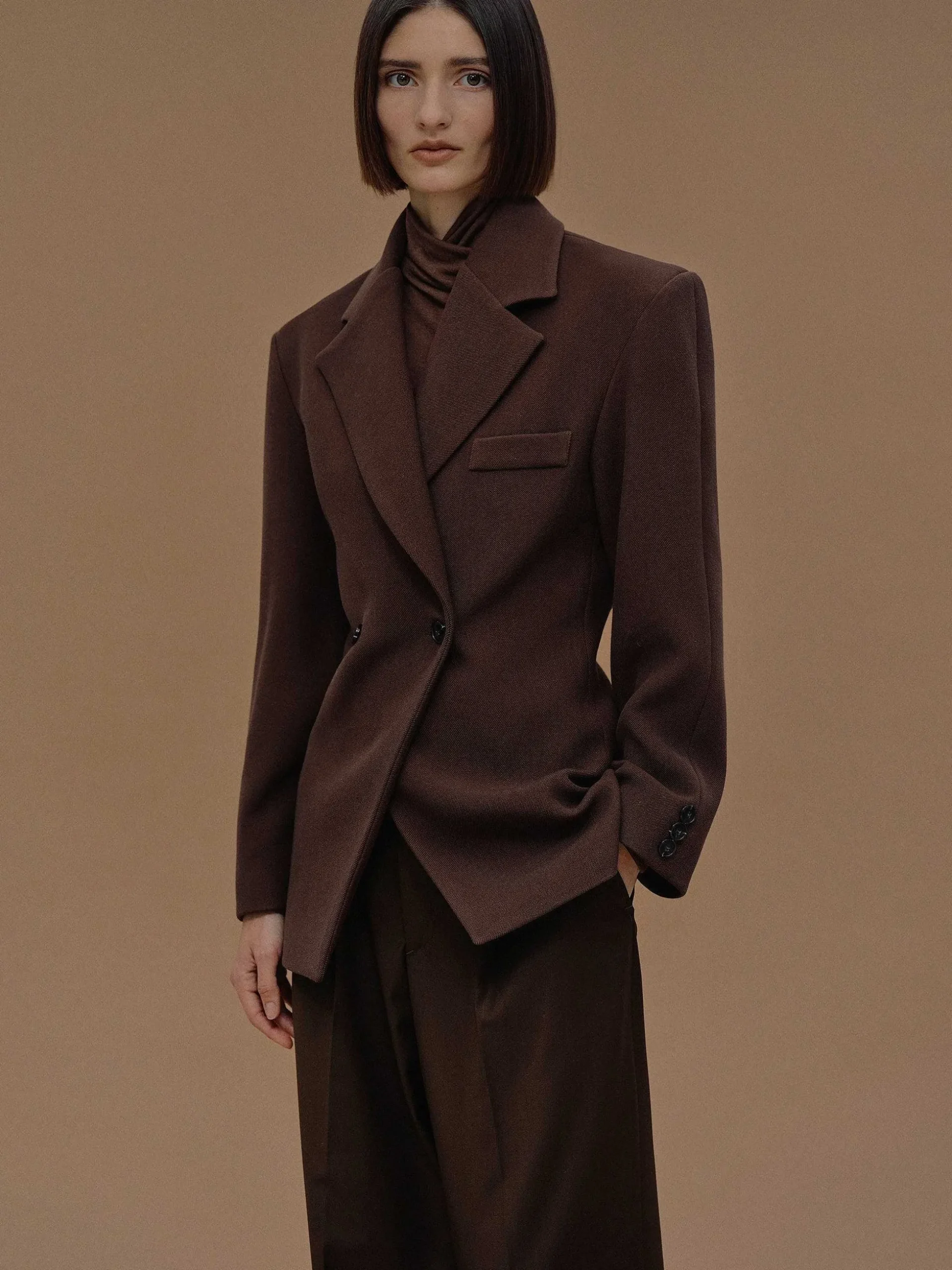 Women Source Unknown Outerwear-Nangy Double Breasted Cinched Blazer,