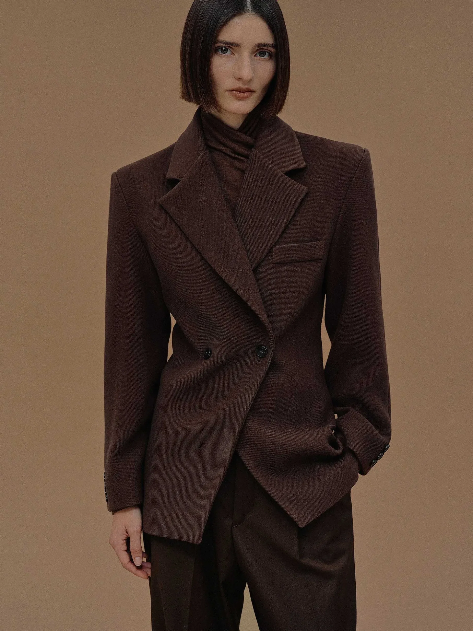 Women Source Unknown Outerwear-Nangy Double Breasted Cinched Blazer,