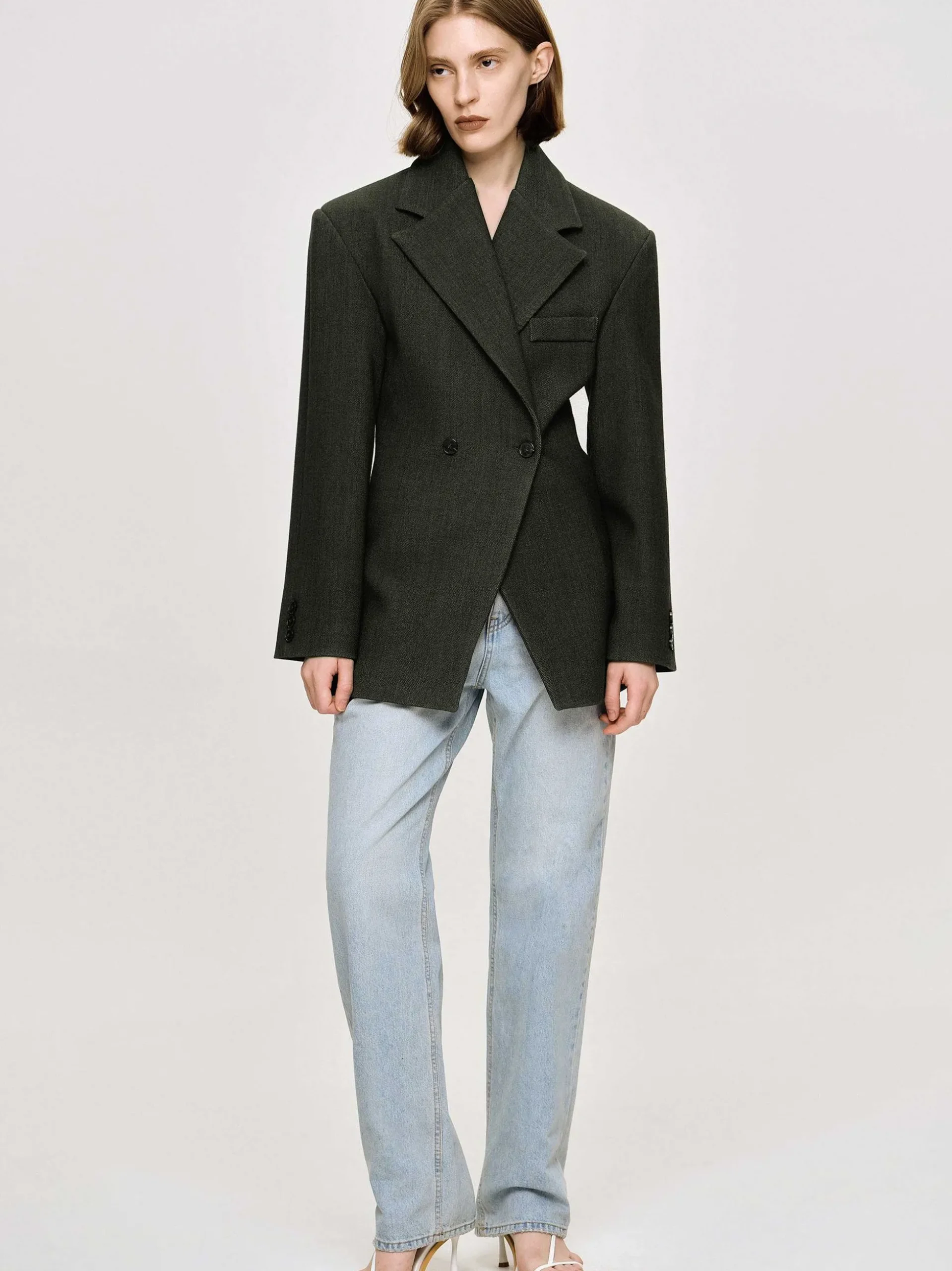 Women Source Unknown Clothing-Nangy Double Breasted Cinched Blazer,