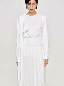Women Source Unknown Tops-Notte Draped Scarf Blouse, White
