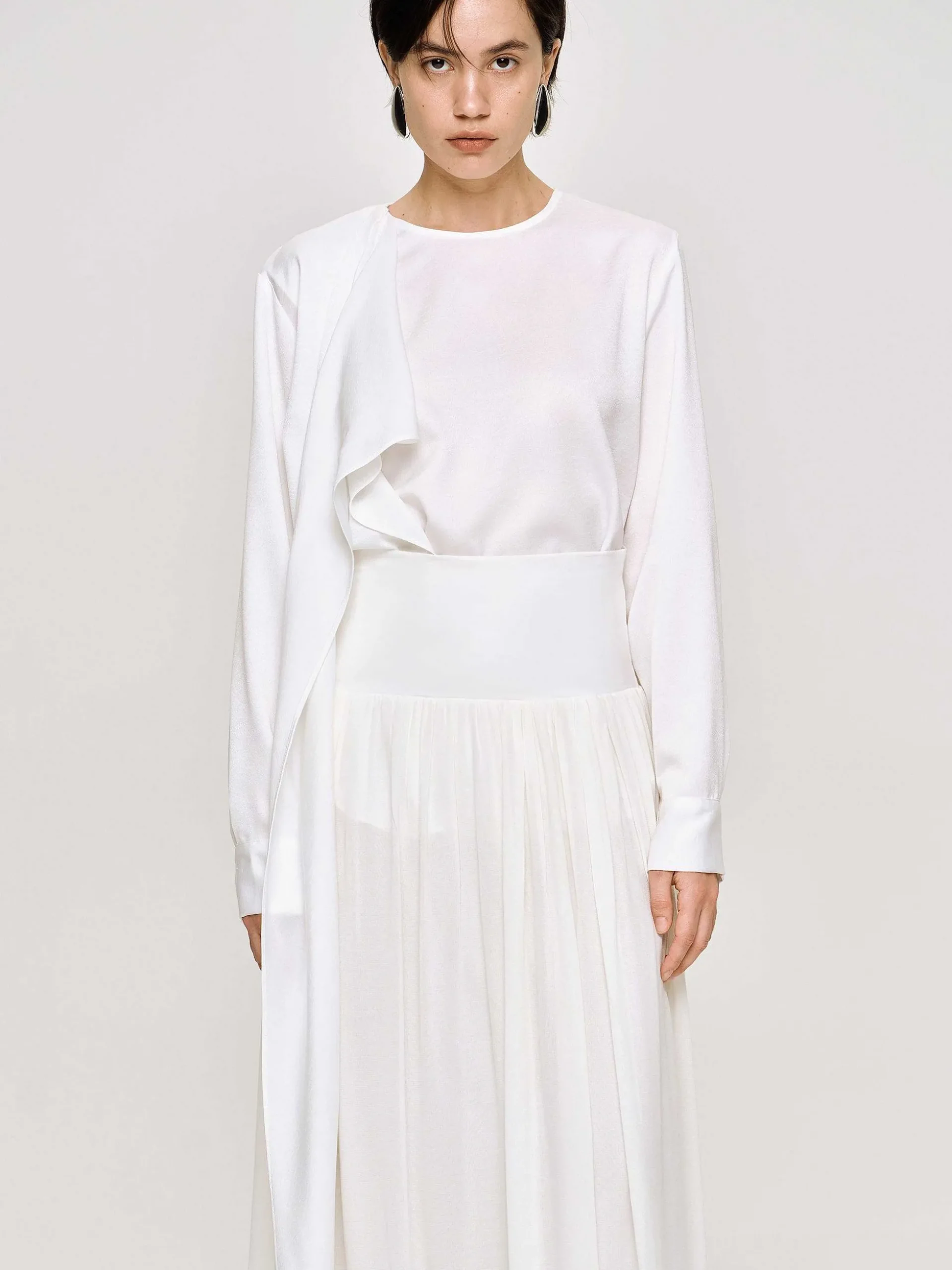 Women Source Unknown Tops-Notte Draped Scarf Blouse, White