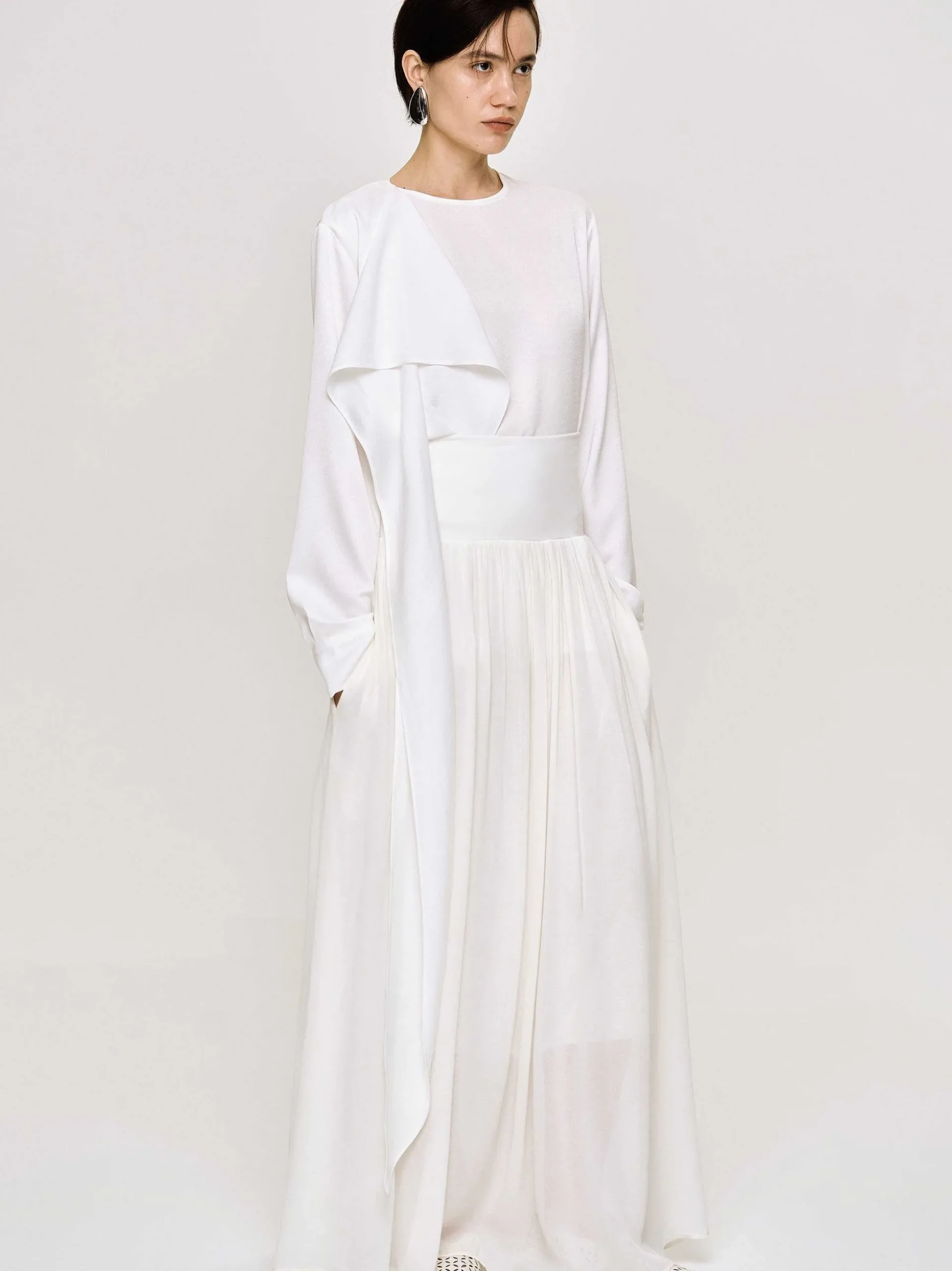 Women Source Unknown Tops-Notte Draped Scarf Blouse, White