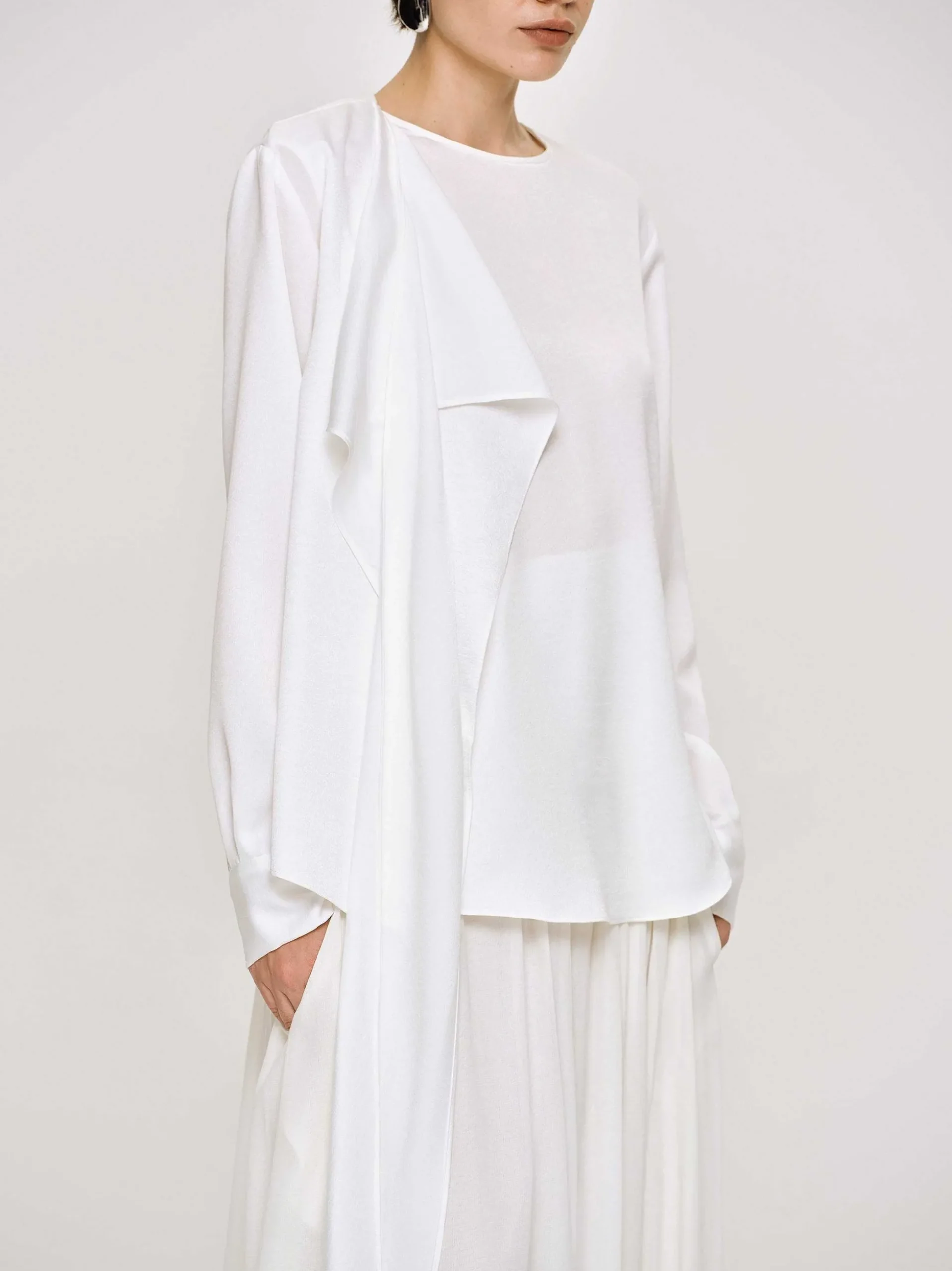 Women Source Unknown Tops-Notte Draped Scarf Blouse, White