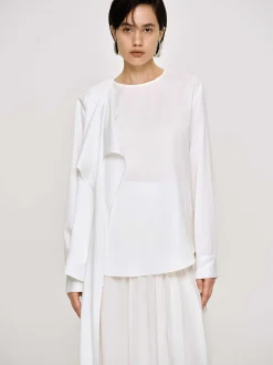Women Source Unknown Tops-Notte Draped Scarf Blouse, White
