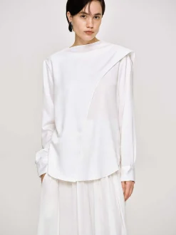 Women Source Unknown Tops-Notte Draped Scarf Blouse, White