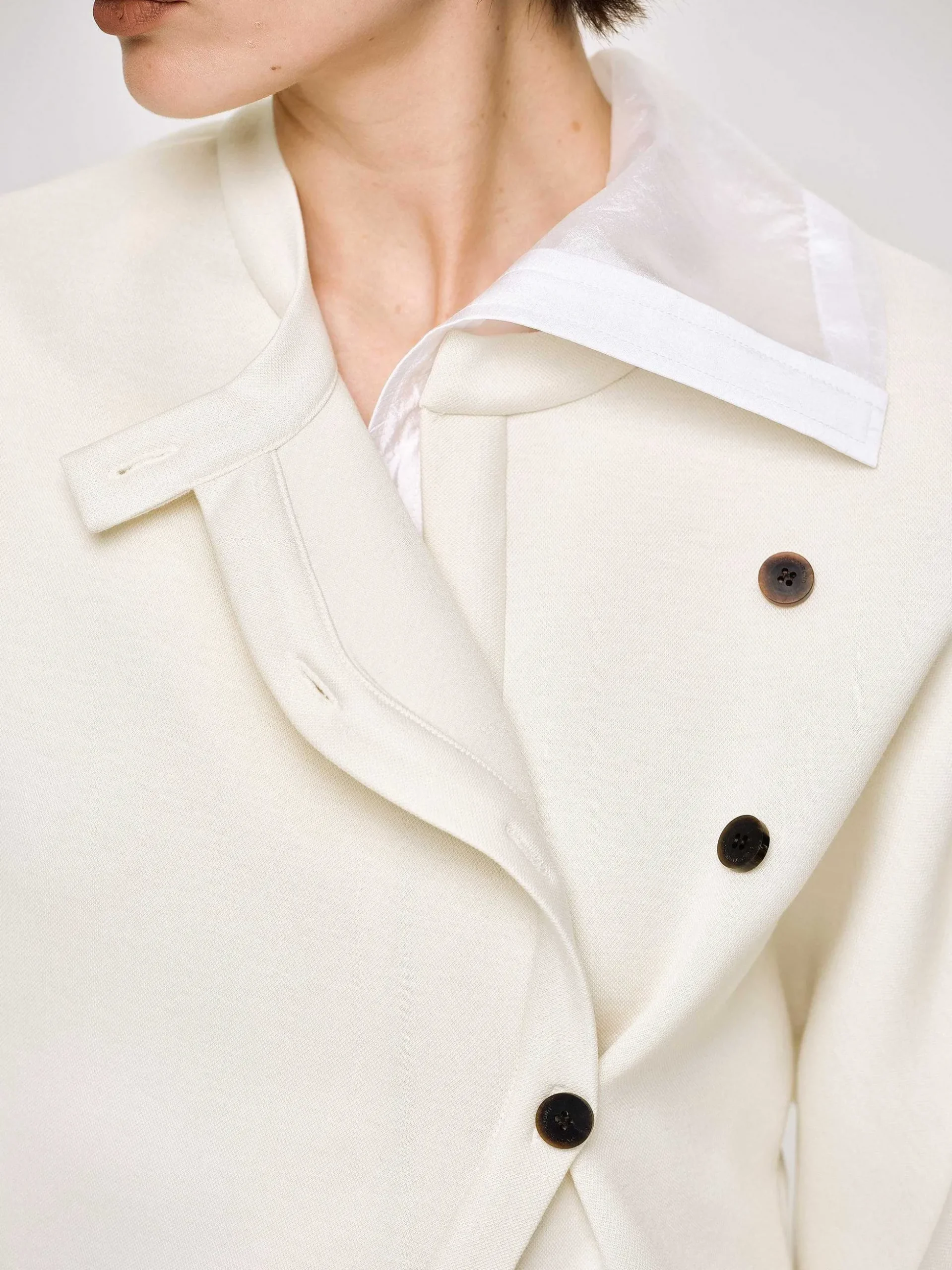 Women Source Unknown Accessories-Offset Button Jacket, Cream
