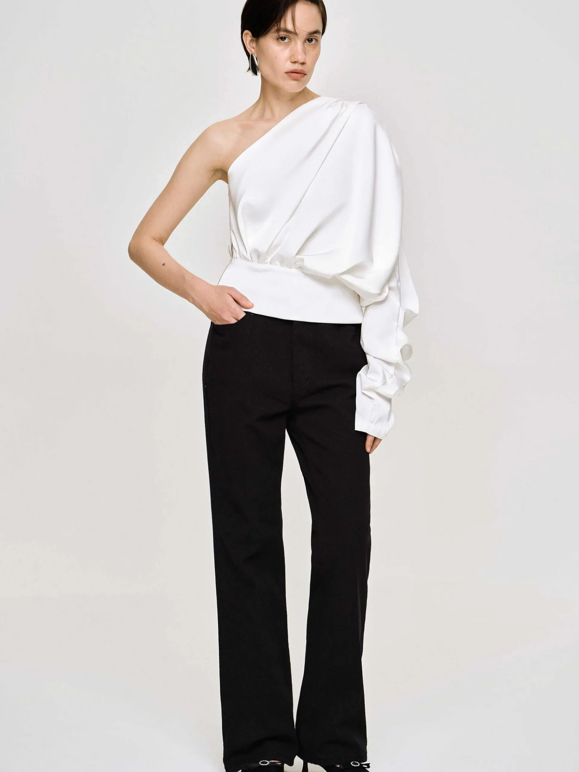 Women Source Unknown Tops-One-Shoulder Blouse, White