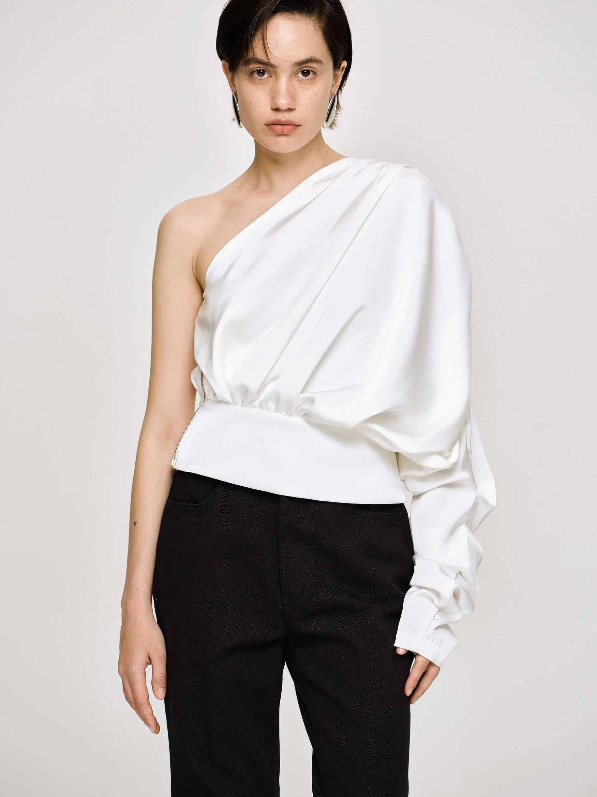 Women Source Unknown Tops-One-Shoulder Blouse, White