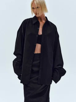 Women Source Unknown Accessories-Over-Fit Cotton Shirt, Black