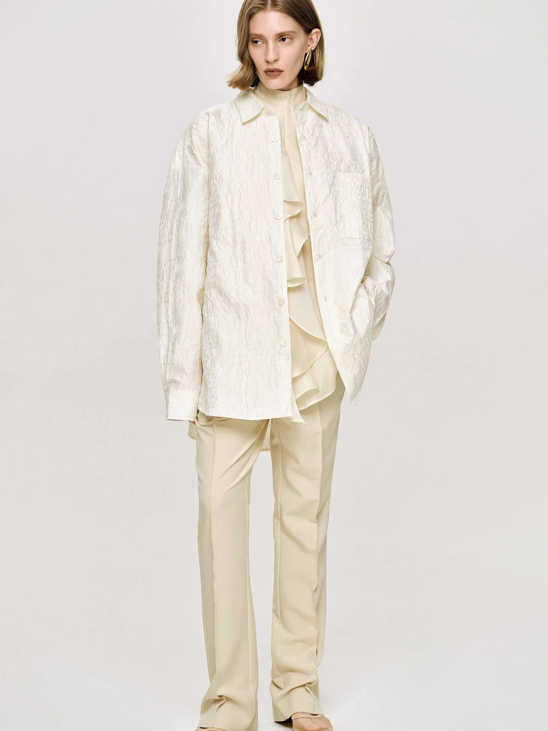 Women Source Unknown Accessories-Over-Fit Jacquard Shirt, Parchment