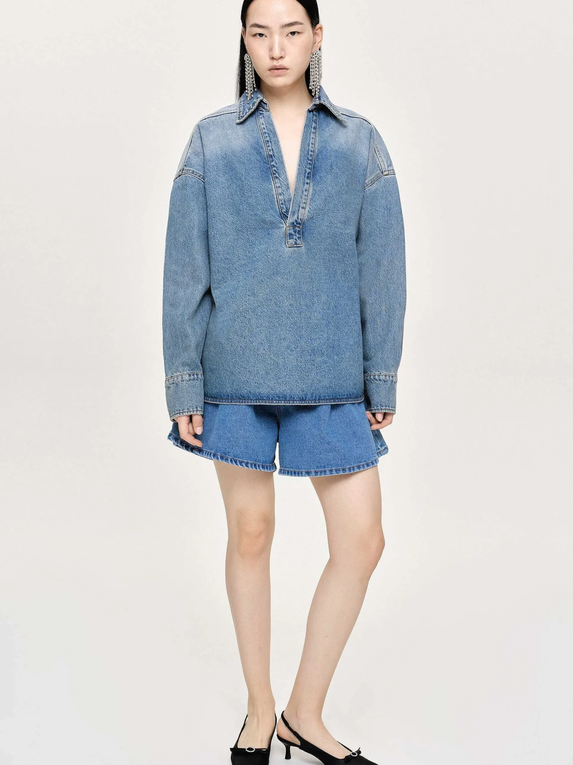 Women Source Unknown Clothing-Oversized Denim Shirt, Tint Wash