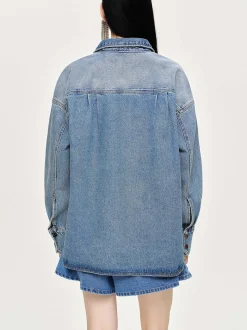 Women Source Unknown Clothing-Oversized Denim Shirt, Tint Wash