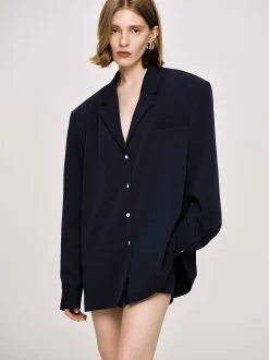Women Source Unknown Clothing-Oversized Fluid Shirt, Navy