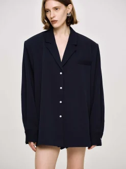 Women Source Unknown Clothing-Oversized Fluid Shirt, Navy