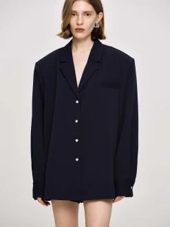 Women Source Unknown Clothing-Oversized Fluid Shirt, Navy