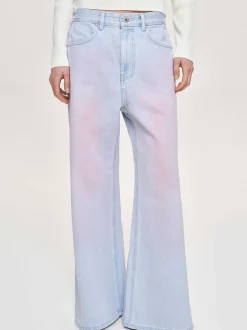 Women Source Unknown Clothing-Painted Wide-Leg Jeans, Pink Washed