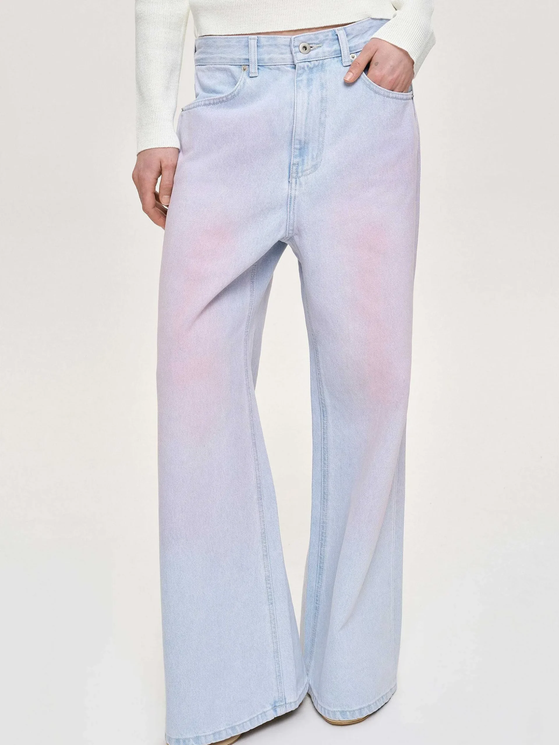 Women Source Unknown Clothing-Painted Wide-Leg Jeans, Pink Washed