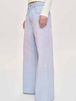 Women Source Unknown Denim-Painted Wide-Leg Jeans, Pink Washed