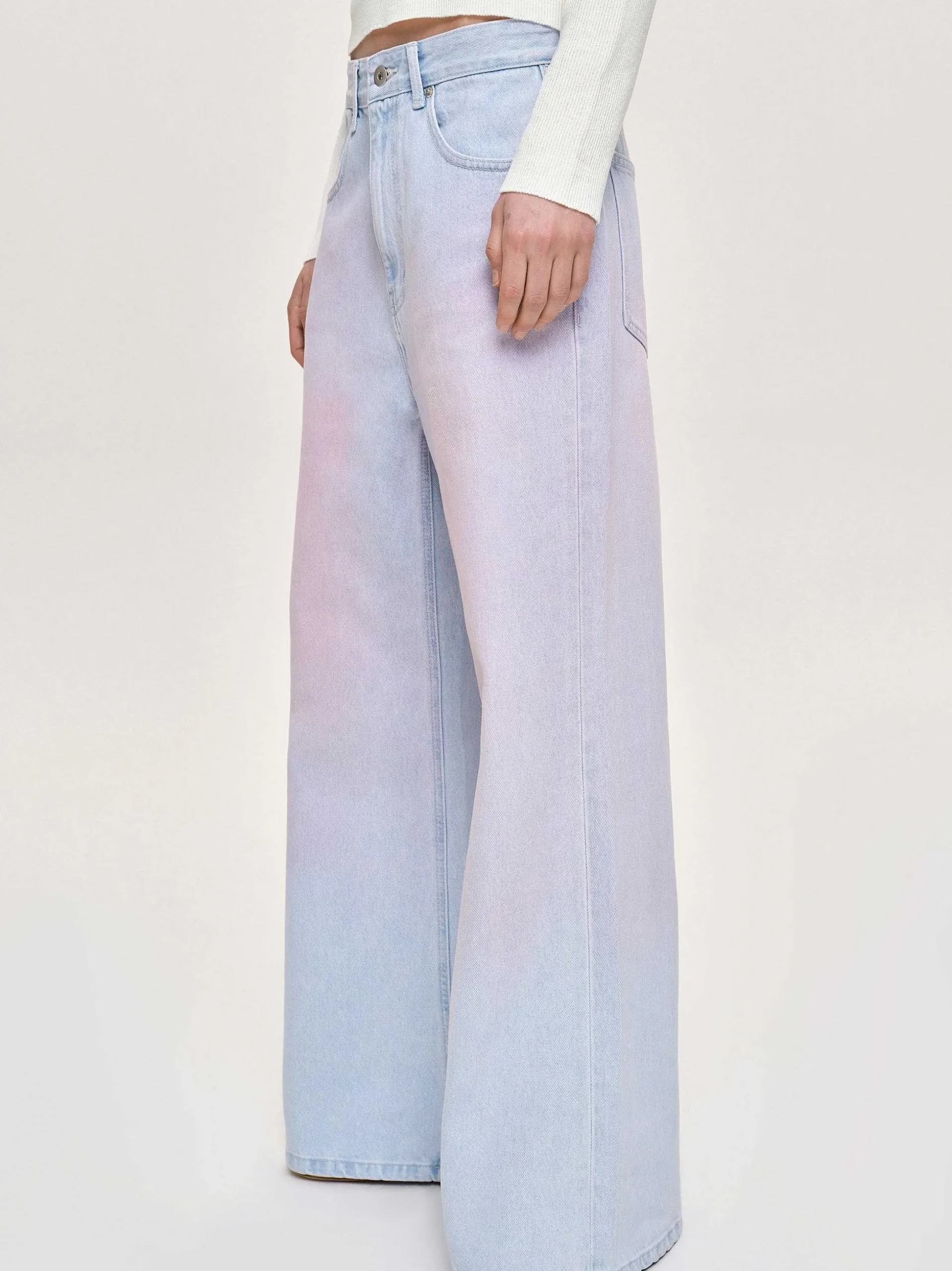 Women Source Unknown Denim-Painted Wide-Leg Jeans, Pink Washed