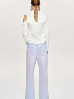 Women Source Unknown Denim-Painted Wide-Leg Jeans, Pink Washed