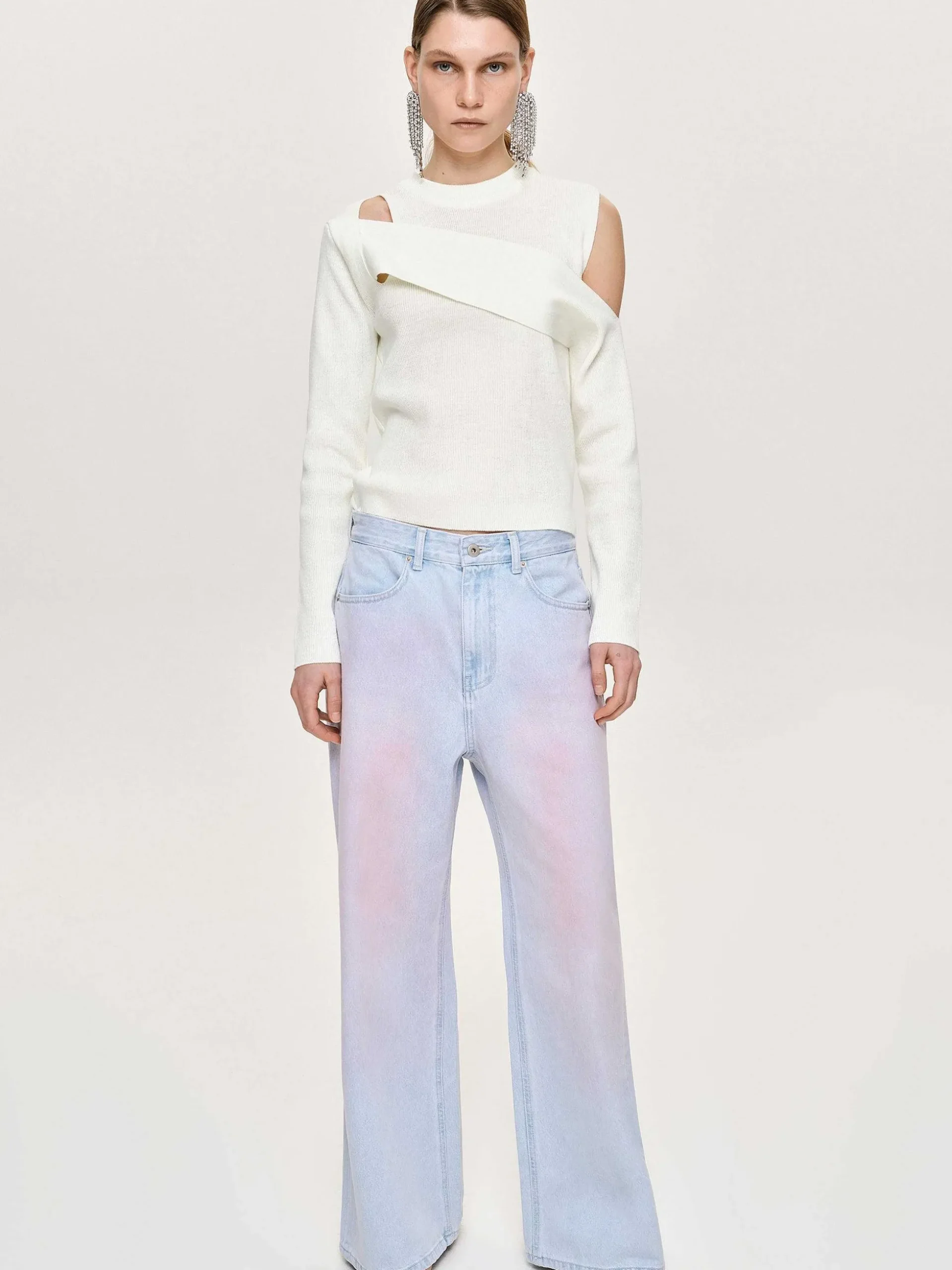 Women Source Unknown Denim-Painted Wide-Leg Jeans, Pink Washed