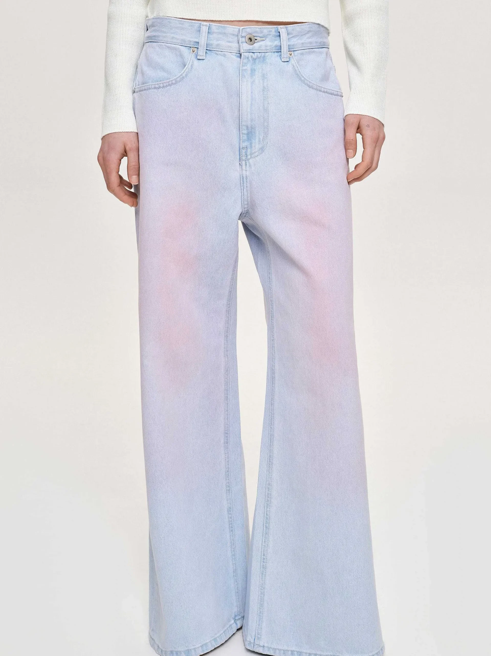 Women Source Unknown Denim-Painted Wide-Leg Jeans, Pink Washed