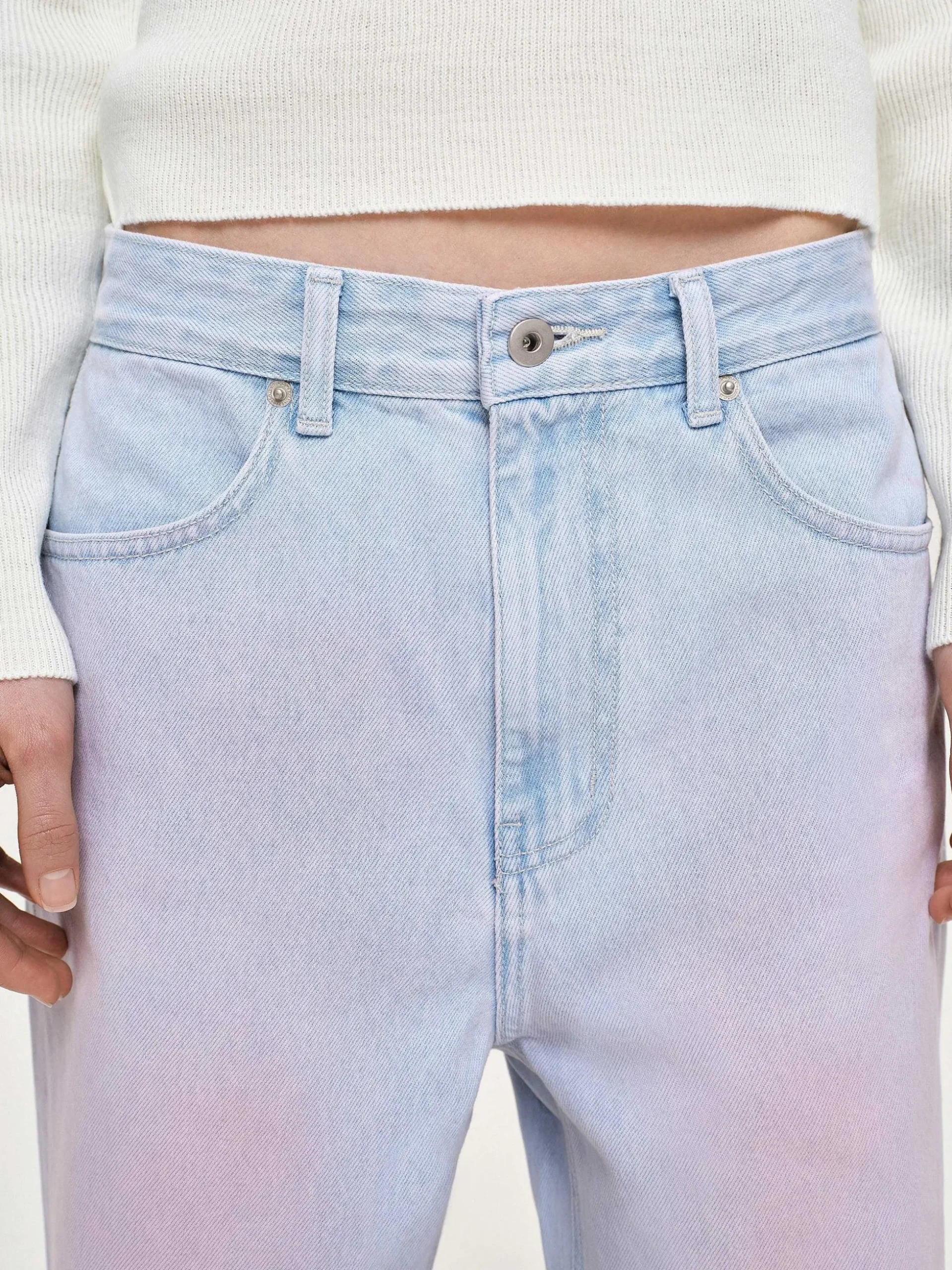 Women Source Unknown Denim-Painted Wide-Leg Jeans, Pink Washed