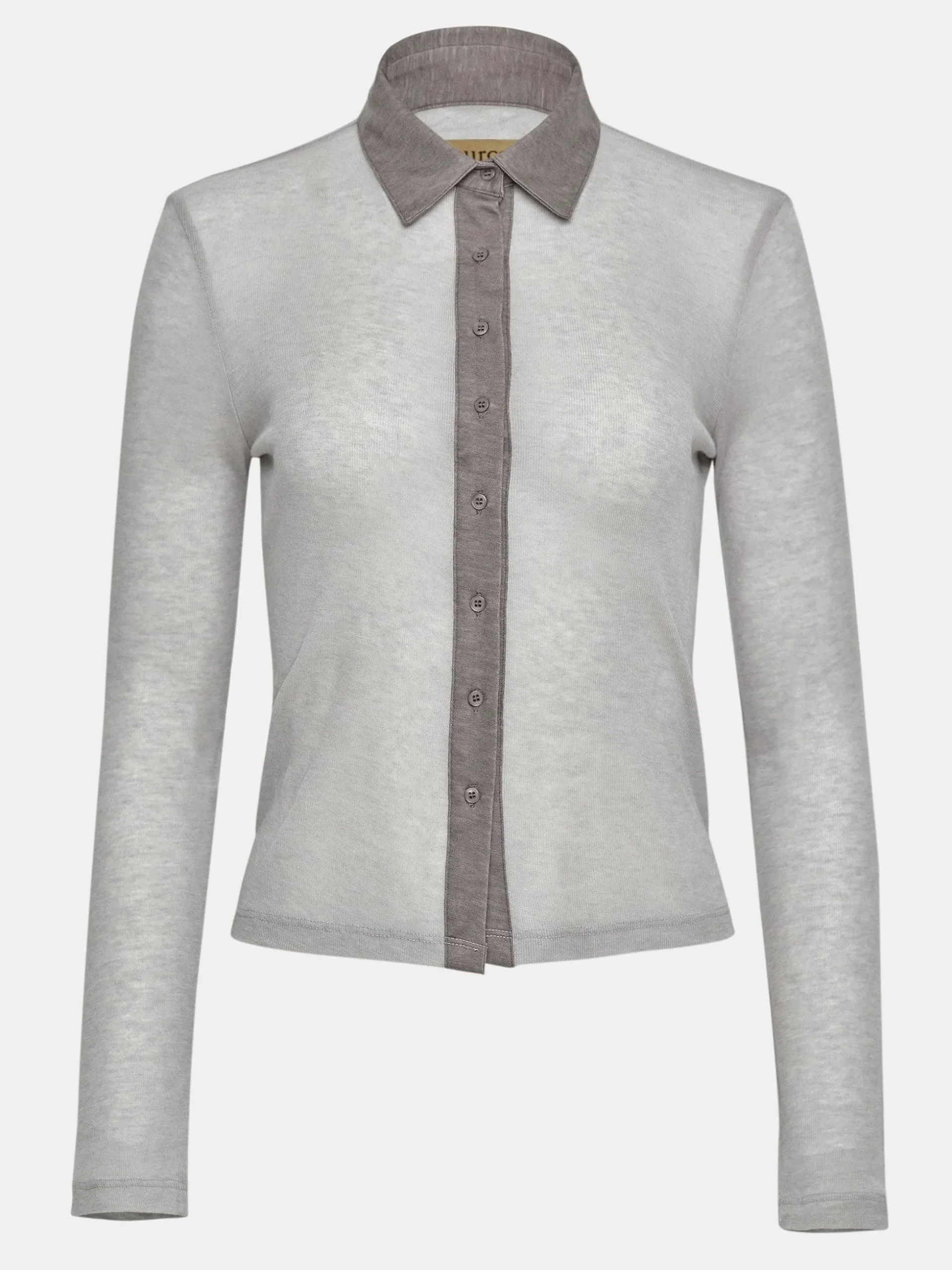 Women Source Unknown Clothing-Pietro Semi-Sheer Collar Top, Taupe Brown