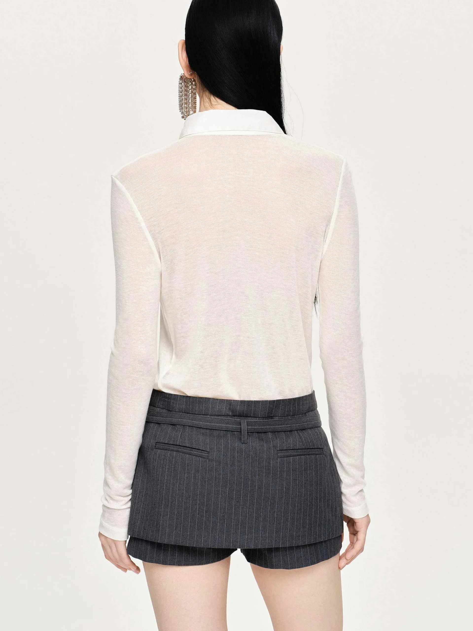 Women Source Unknown Clothing-Pietro Semi-Sheer Collar Top, White