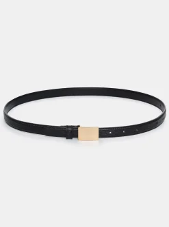 Women Source Unknown Clothing-Plate Buckle Croc-Effect Belt, Gold