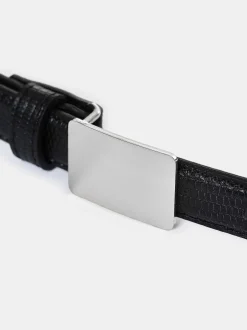 Women Source Unknown Clothing-Plate Buckle Croc-Effect Belt, Silver